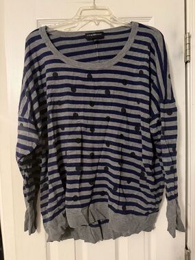 Lane Bryant Navy & Gray Striped Sweater